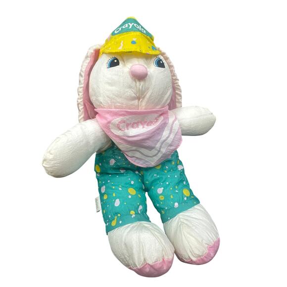 VTG Hallmark Crayola Bunny Plush 1993 Easter Rabbit Toy Pink Ears Hat Outfit 18" - Picture 8 of 16